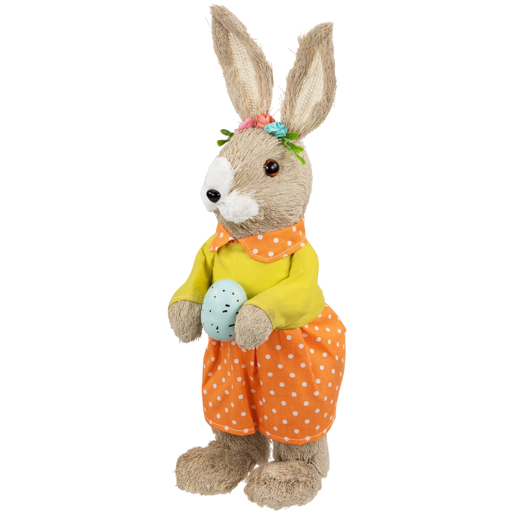15" Orange & Green Standing Girl Rabbit with Easter Egg Figure